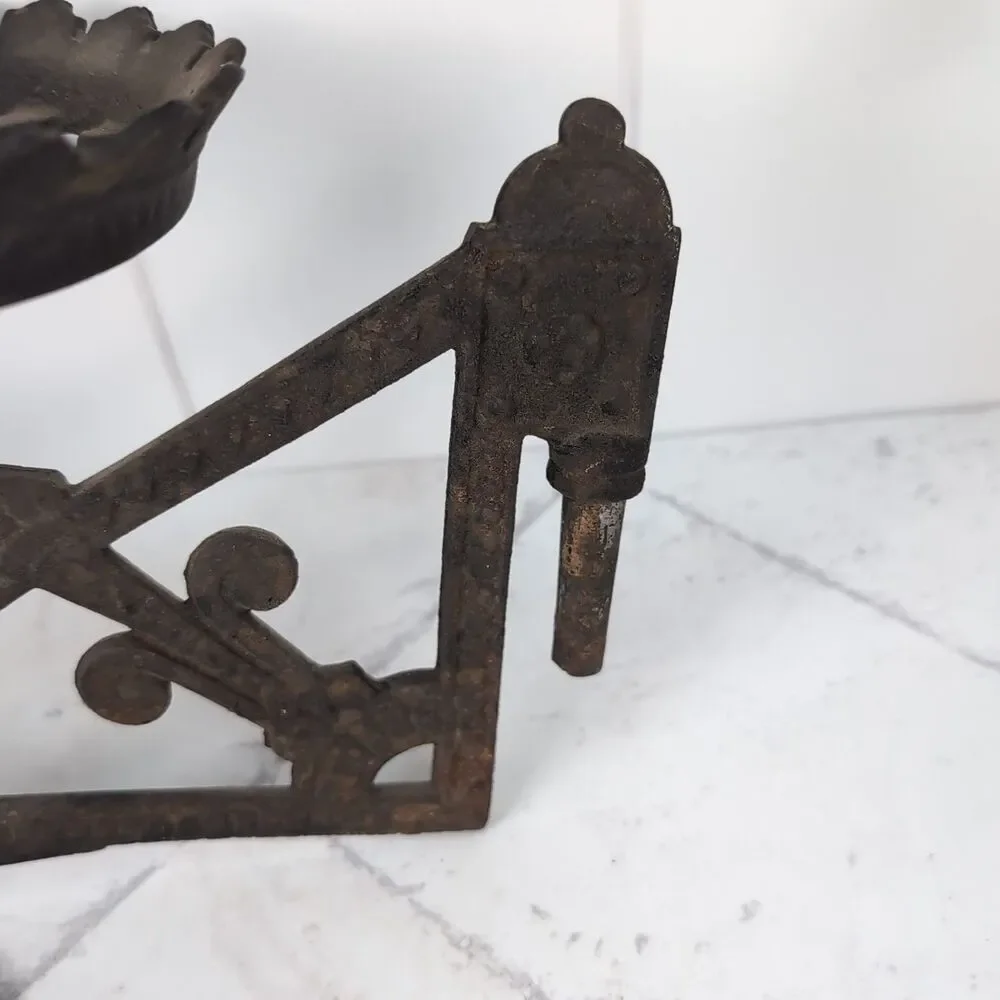 Eastlake Antique Cast Iron Plant Oil Lamp Double Wall Bracket With Mount Rustic